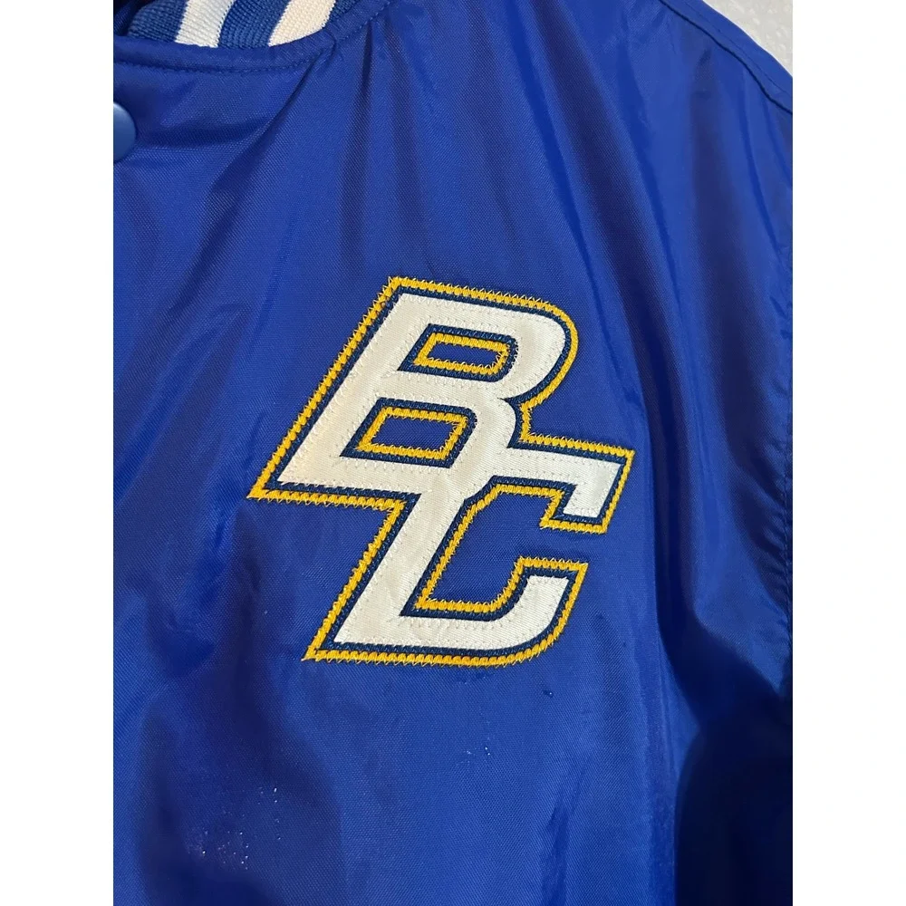 Holloway Mens Blue BC Varsity Bomber Jacket Snap Front Quilted Lined Medium